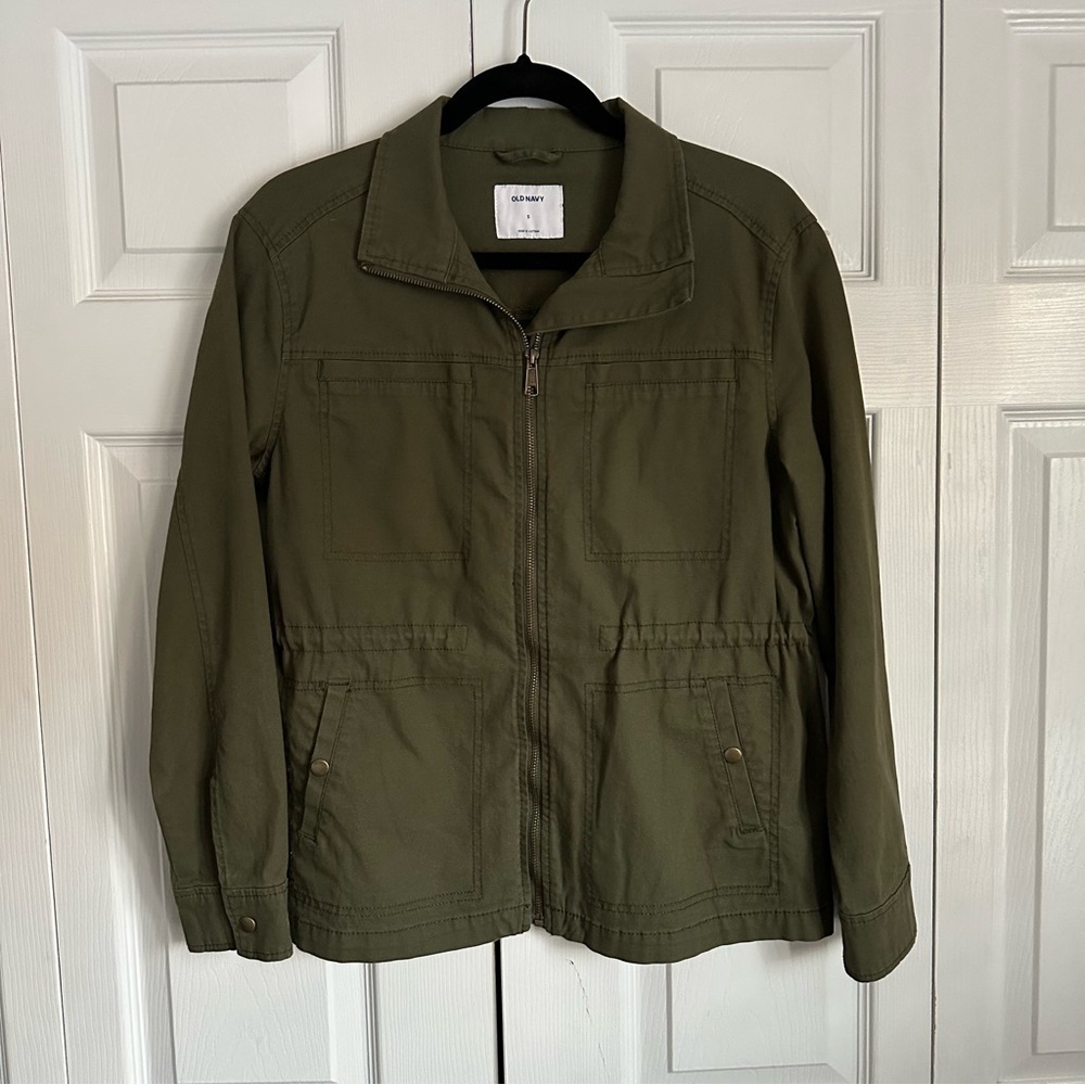Old Navy Utility Field Jacket Womens S Olive Hunter Pines Zip Pockets Gorpcore